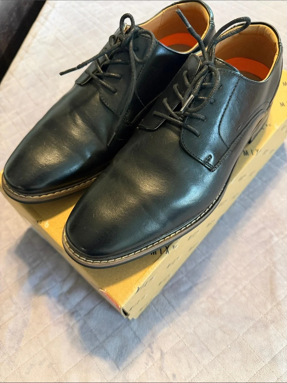Mix No. 6 Black Leather Lace-Up Oxfords with Orange Insole
